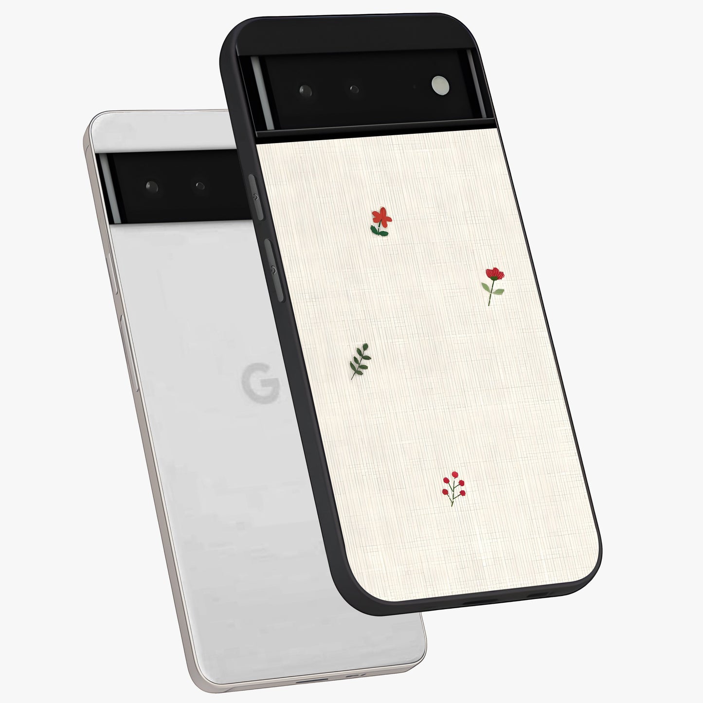 Minimalistic Blue With White Flower Pattern Glass Case displayed in angled mockup highlighting simple floral design with minimal aesthetic.