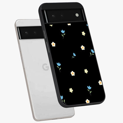 Minimal Petal Whispers Glass Case displayed in angled mockup highlighting delicate petal design with clean minimal aesthetic.