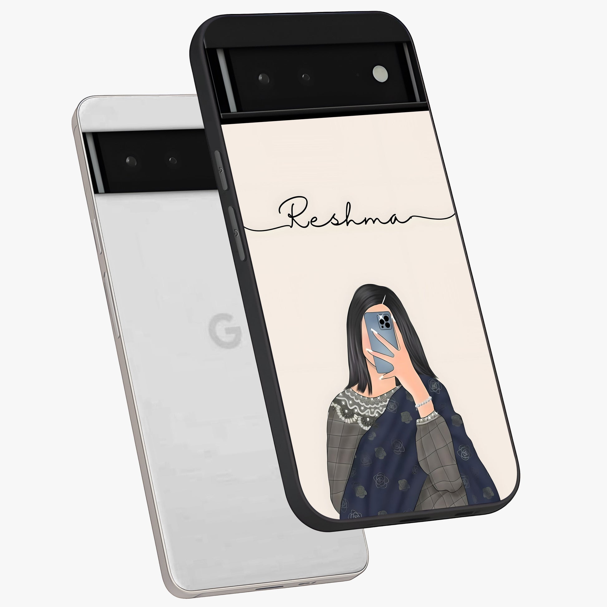 Mirror Mood Muse With Custom Name Glass Case displayed in angled mockup highlighting aesthetic mirror inspired design with custom name feature.