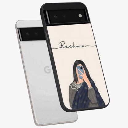 Mirror Mood Muse With Custom Name Glass Case displayed in angled mockup highlighting aesthetic mirror inspired design with custom name feature.