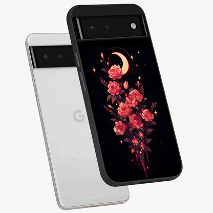 Moonlit Floral Elegance Glass Case displayed in angled mockup highlighting graceful flower design with soft moonlight aesthetic.