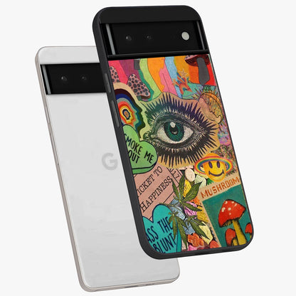 Mystic Eye Wonderland Glass Case displayed in angled mockup highlighting magical eye illustration with dreamy aesthetic.