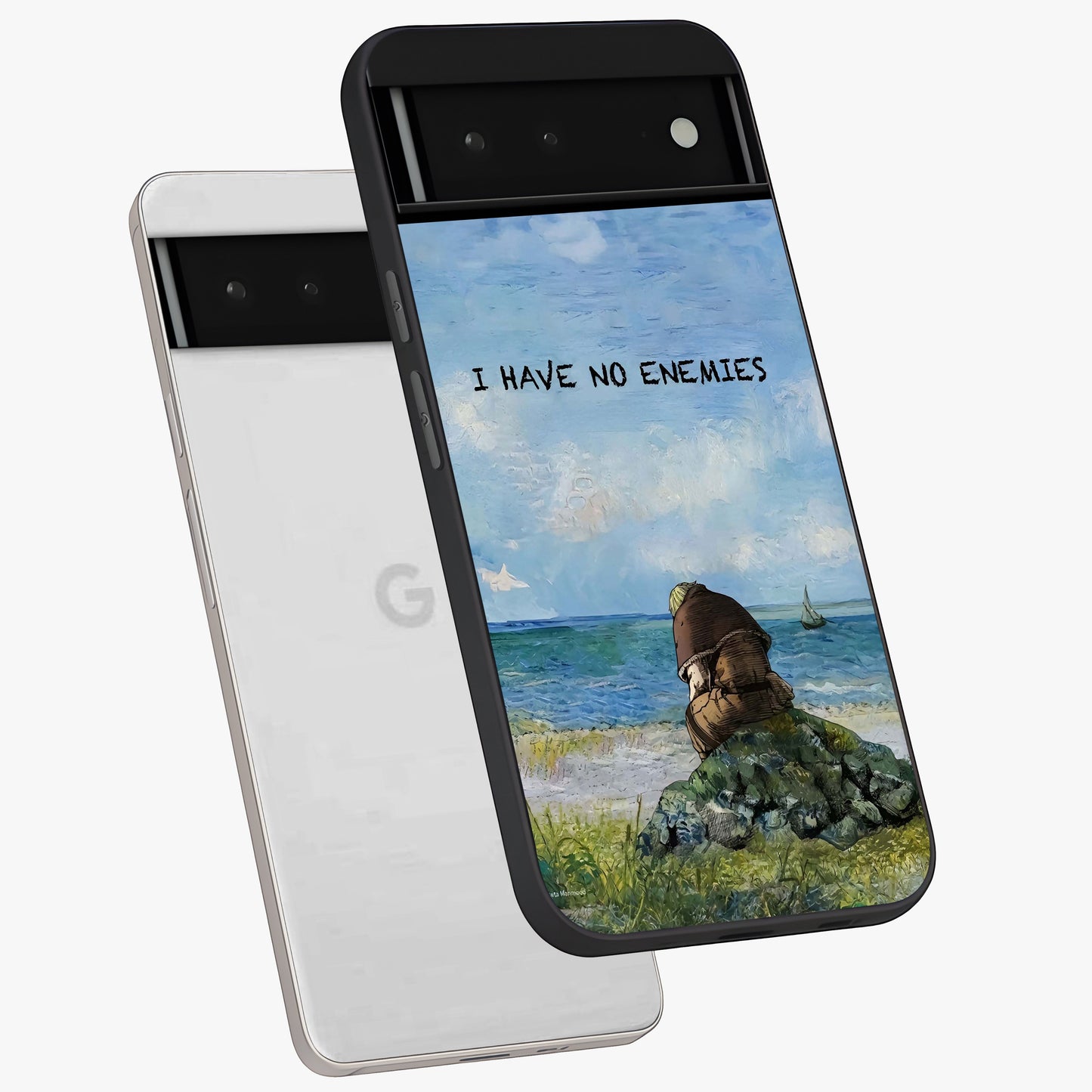 Peace Beyond War Glass Case displayed in angled mockup highlighting meaningful message design with artistic aesthetic style.