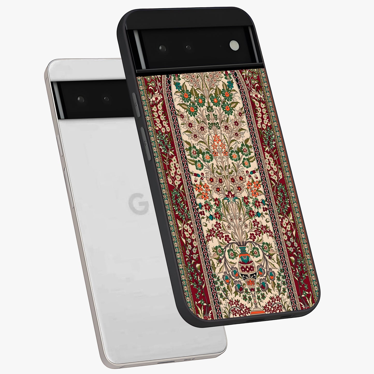 Persian Inspired Glass Case displayed in angled mockup highlighting intricate traditional design with elegant cultural aesthetic.