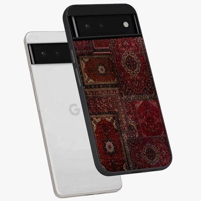 Persian Velvet Tale Glass Case displayed in angled mockup highlighting ornate textile inspired design with royal aesthetic.