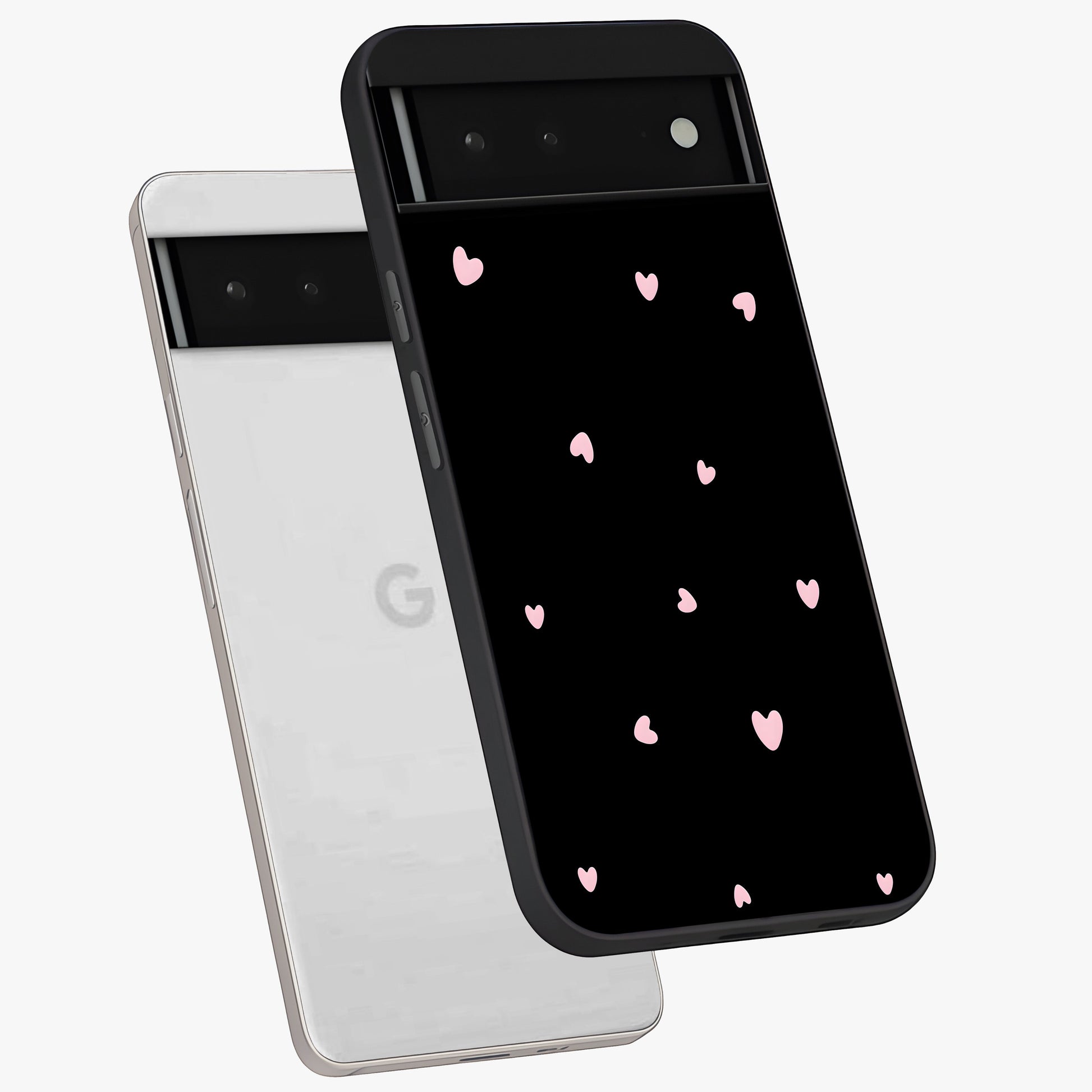 Pink Love Drops Glass Case displayed in angled mockup highlighting cute love drop design with vibrant pink aesthetic.