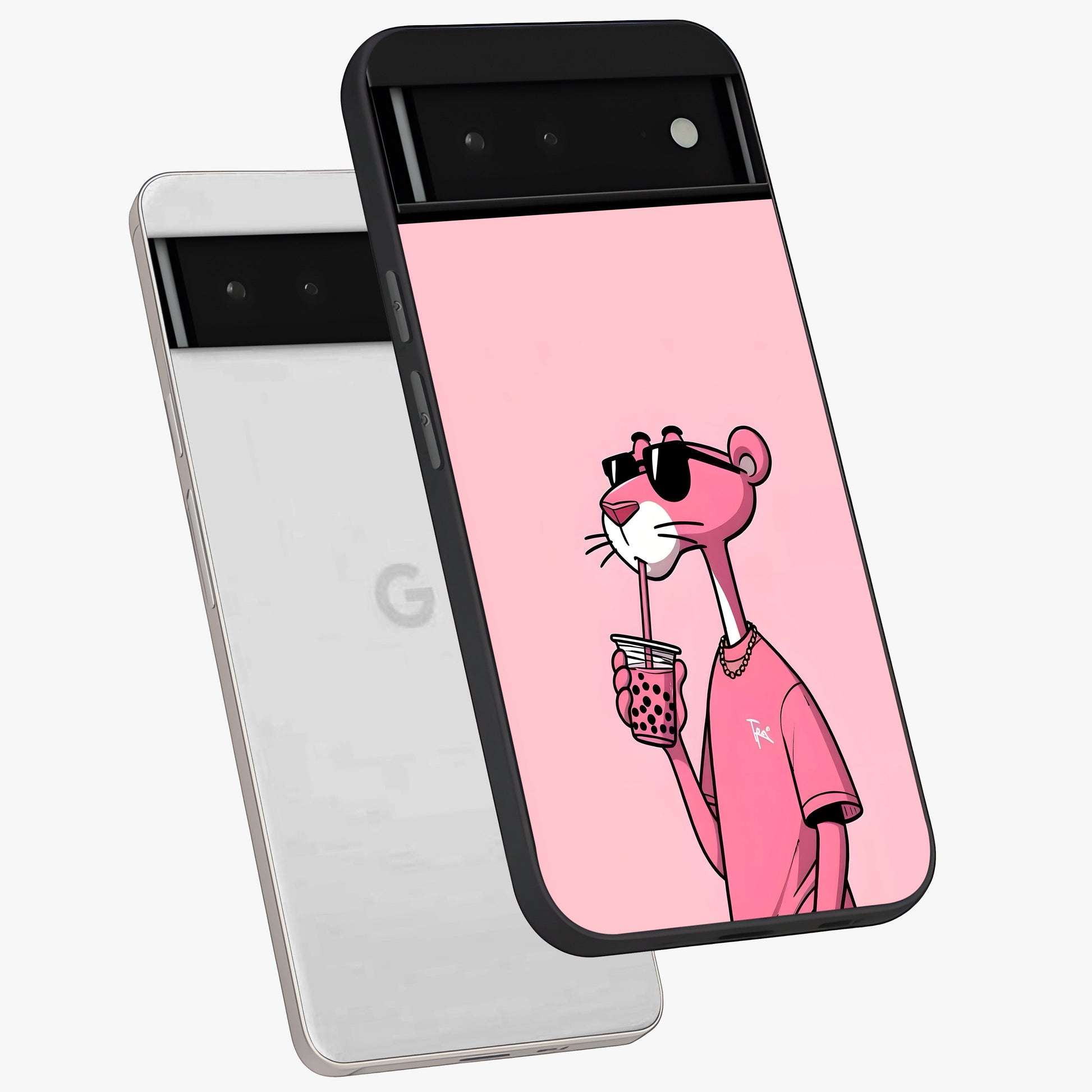 Pink Panther Glass Case displayed in angled mockup highlighting playful cartoon character design with vibrant pink aesthetic.