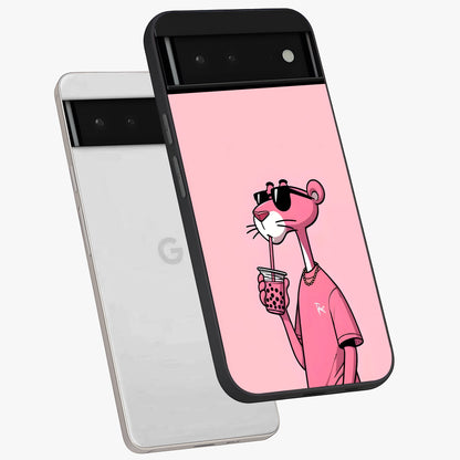 Pink Panther Glass Case displayed in angled mockup highlighting playful cartoon character design with vibrant pink aesthetic.