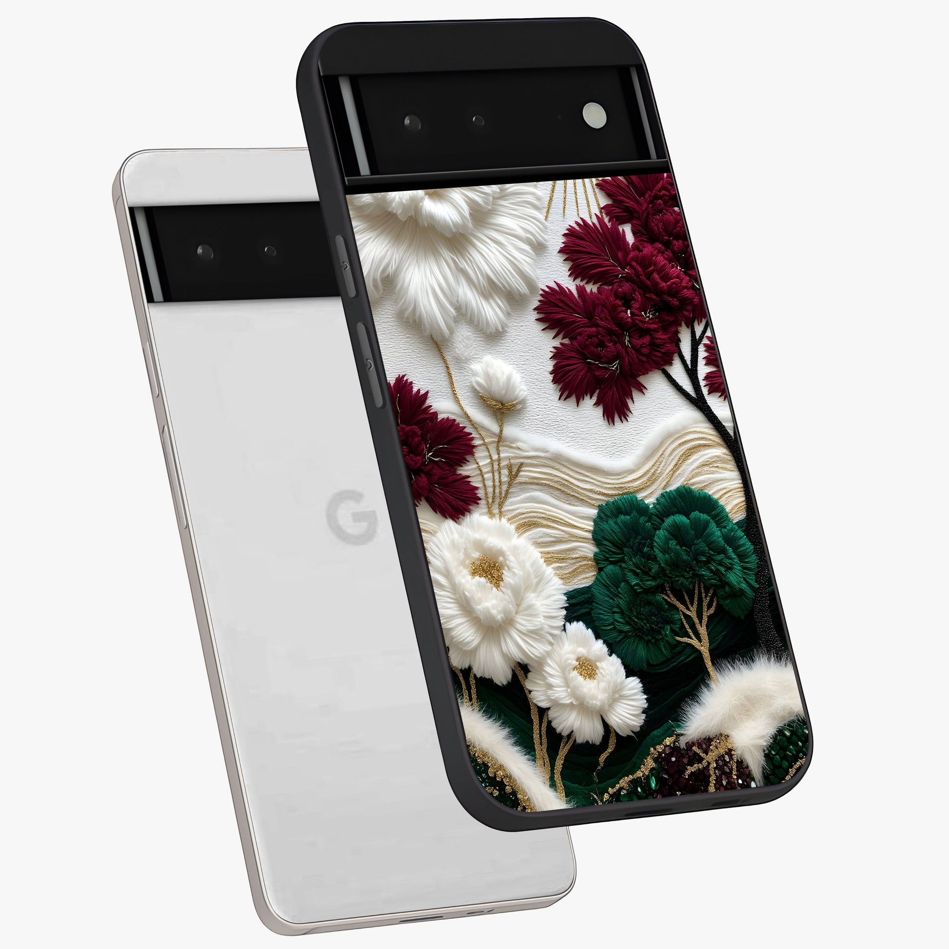 Radiant Bloom Elegance Glass Case displayed in angled mockup highlighting graceful floral design with radiant aesthetic style.