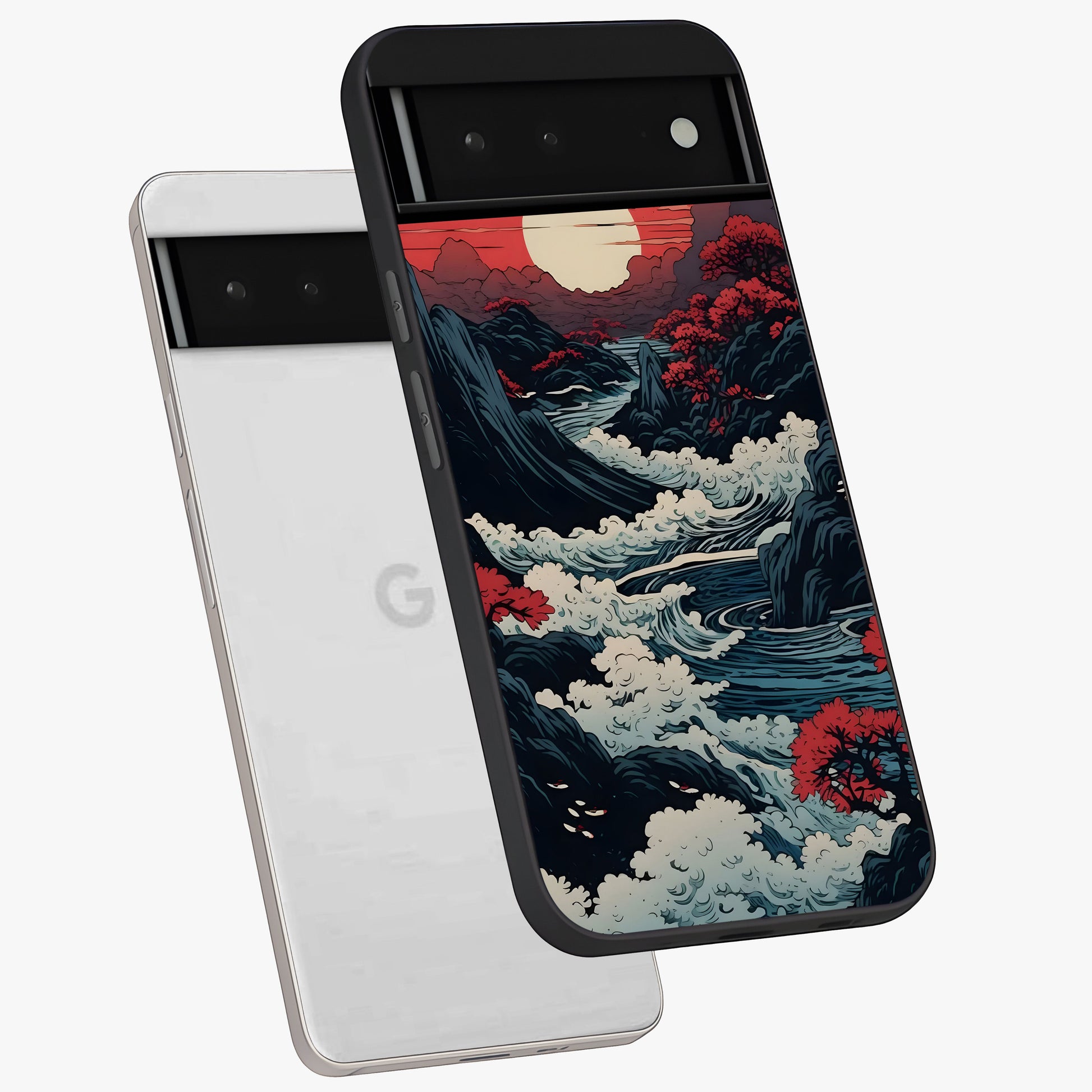 Red Sunset Scenery Glass Case displayed in angled mockup highlighting glowing sunset sky design with scenic aesthetic.