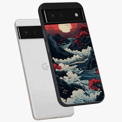 Red Sunset Scenery Glass Case displayed in angled mockup highlighting glowing sunset sky design with scenic aesthetic.