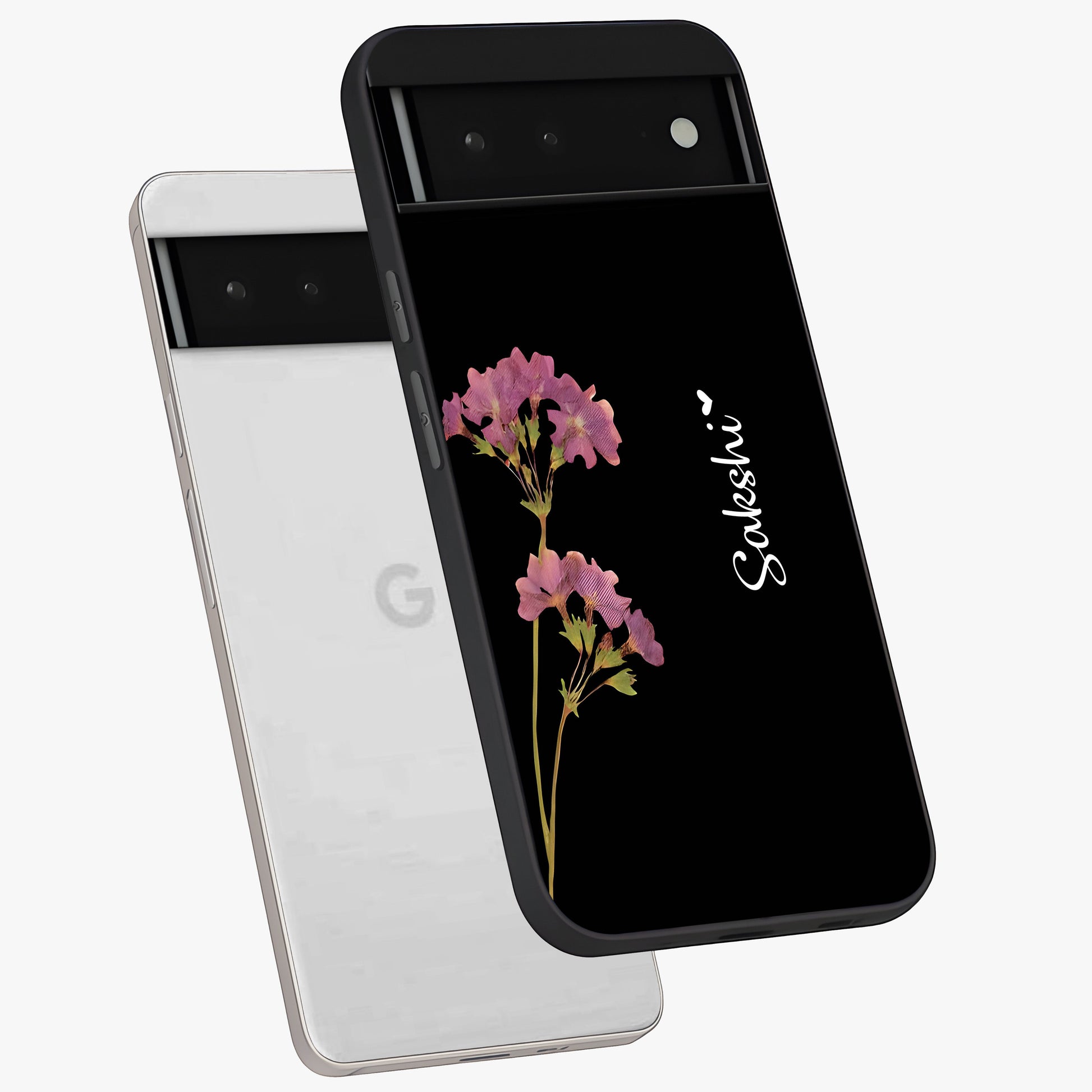 Riching Lavender Flower Custom Name Glass Case displayed in angled mockup highlighting delicate lavender flower design with custom name feature.