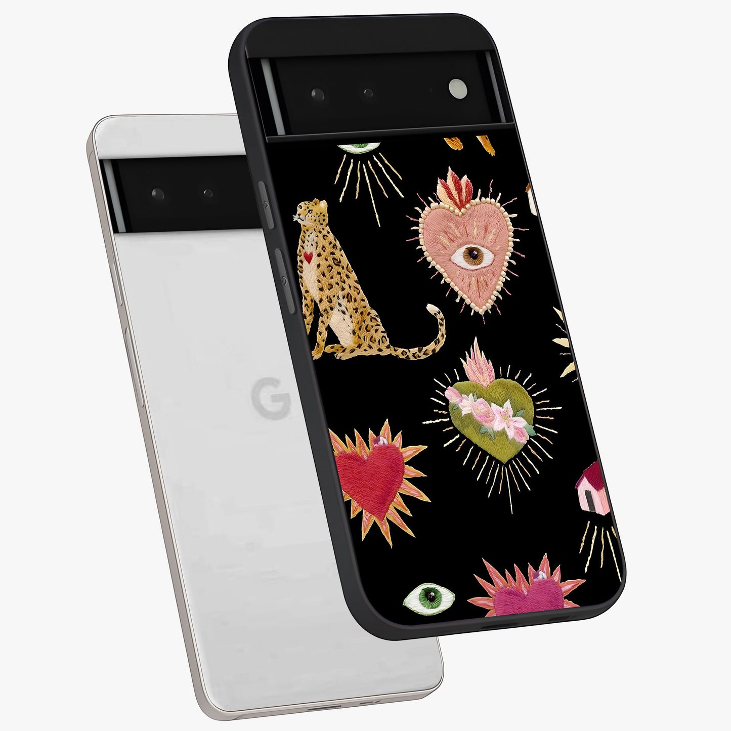 Sacred Jungle Heart Glass Case displayed in angled mockup highlighting lush tropical design with natural aesthetic style.