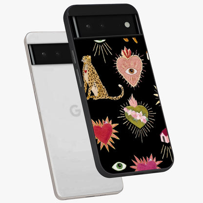 Sacred Jungle Heart Glass Case displayed in angled mockup highlighting lush tropical design with natural aesthetic style.