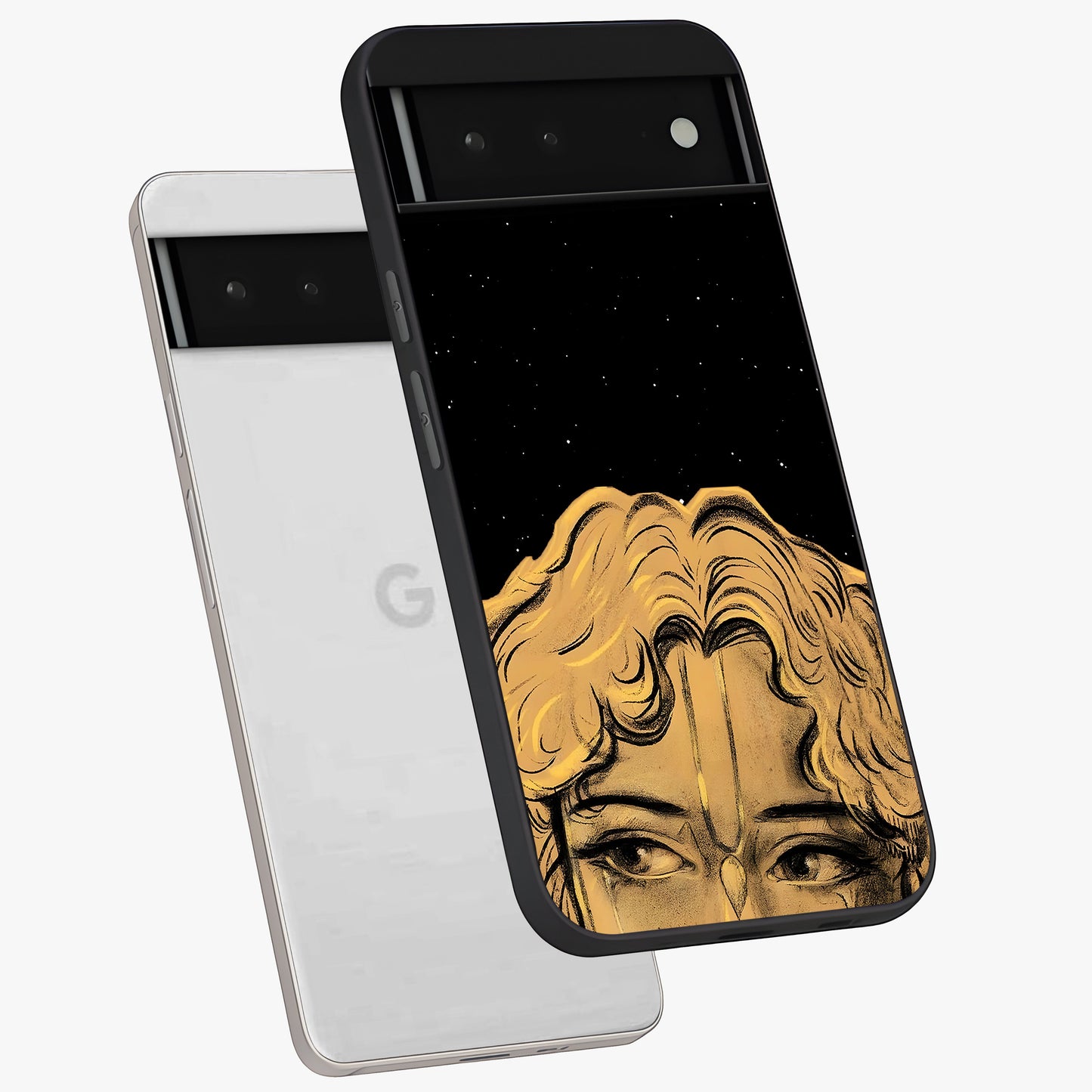 Shri Krishna Art Glass Case displayed in angled mockup highlighting spiritual Krishna illustration with divine aesthetic.
