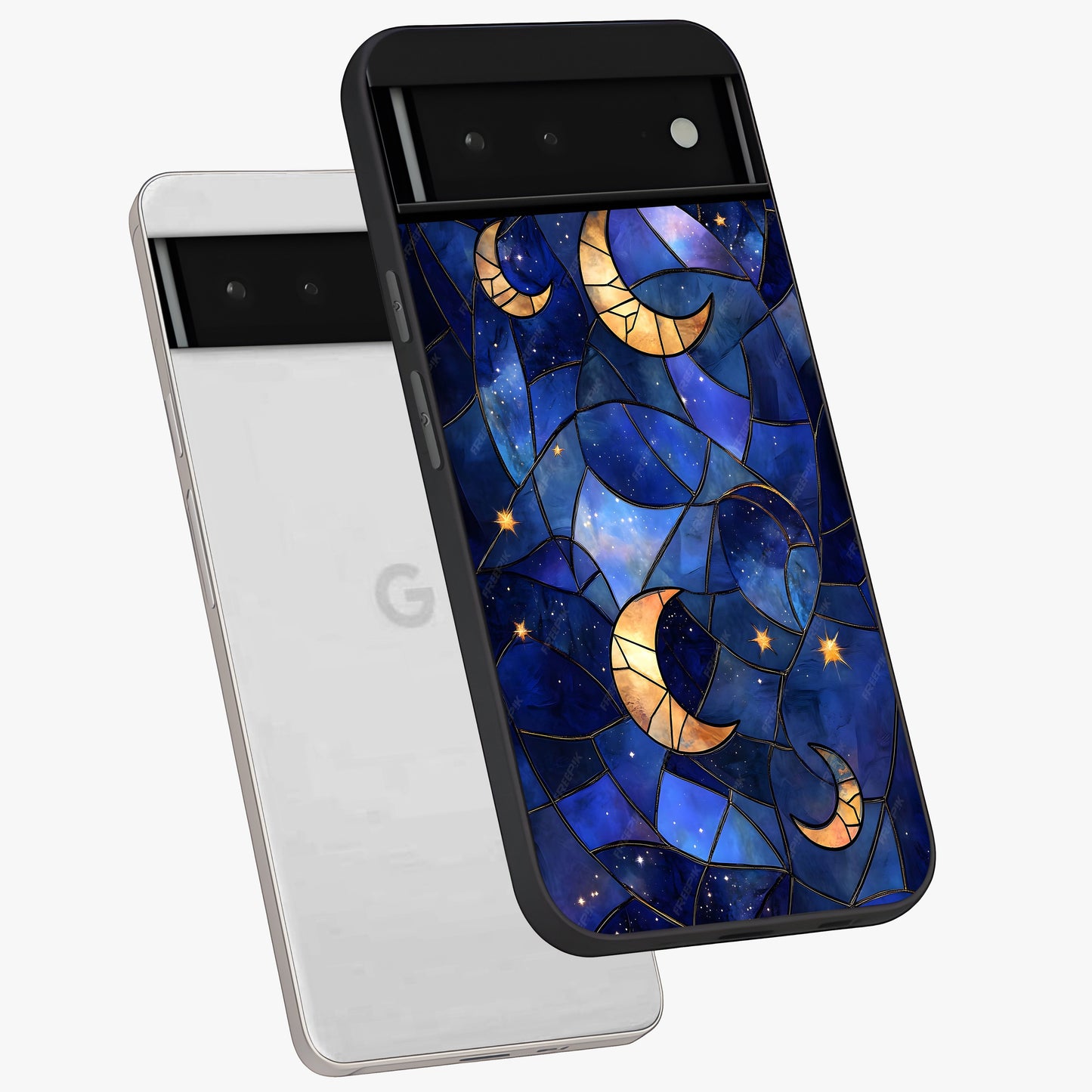 Starlit Sky Tapestry Glass Case displayed in angled mockup highlighting celestial night pattern with artistic aesthetic style.