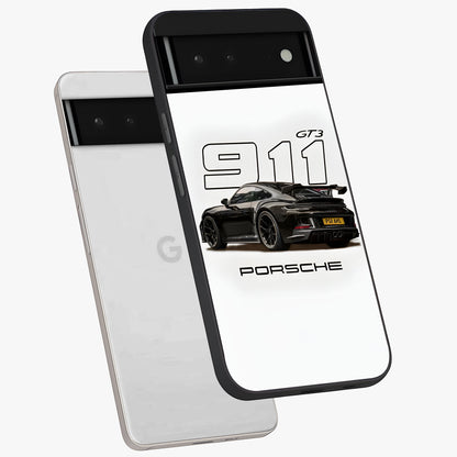 Turbo Legacy Icon Glass Case displayed in angled mockup highlighting dynamic automotive design with performance aesthetic.