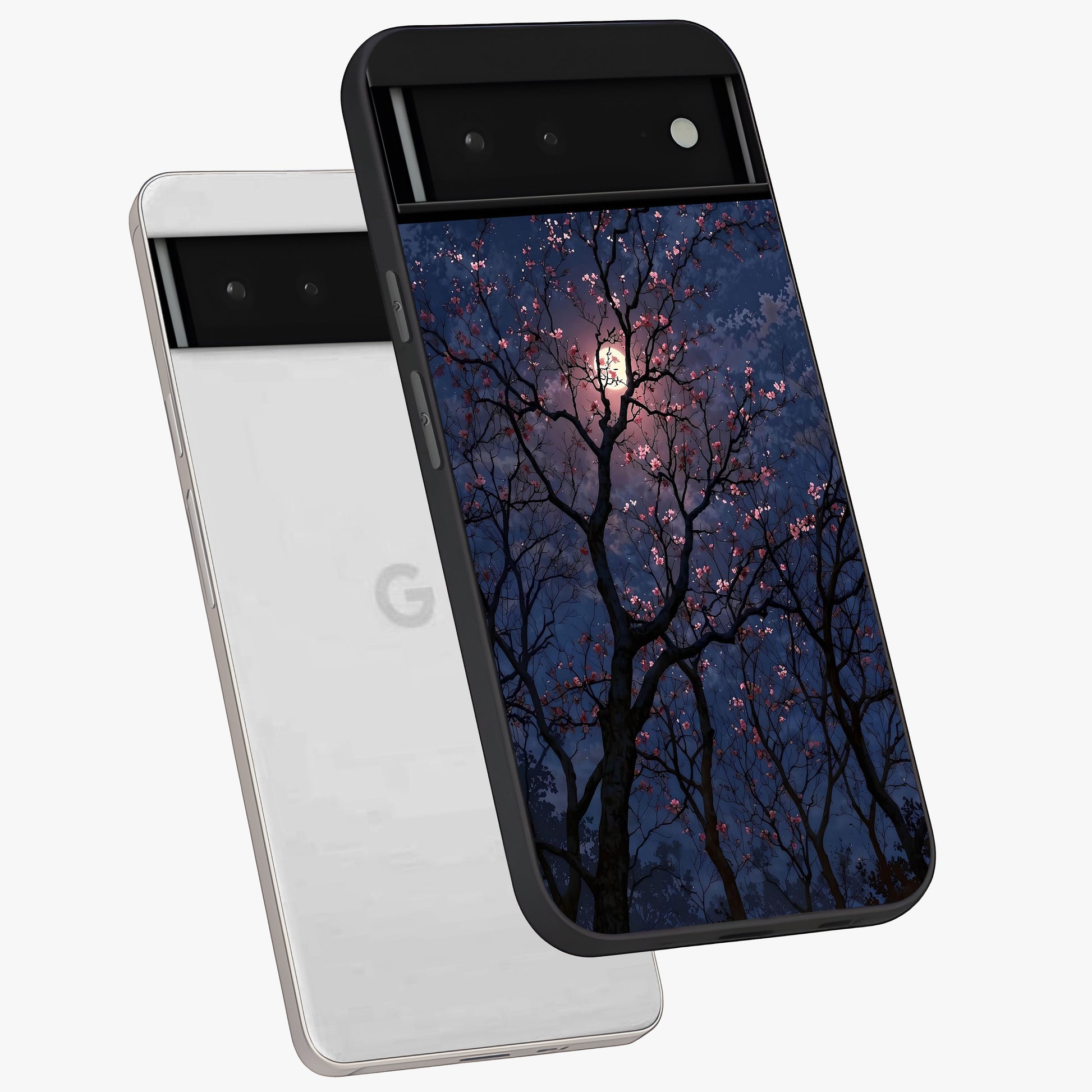 Twilight Sakura Serenade Glass Case displayed in angled mockup highlighting delicate sakura flower design with dreamy aesthetic.