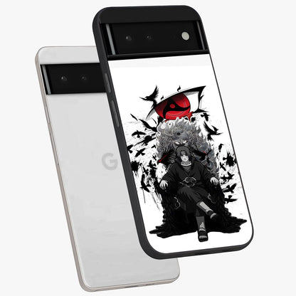 Uchiha Shadow Throne Glass Case displayed in angled mockup highlighting glowing aquatic design with celestial aesthetic.