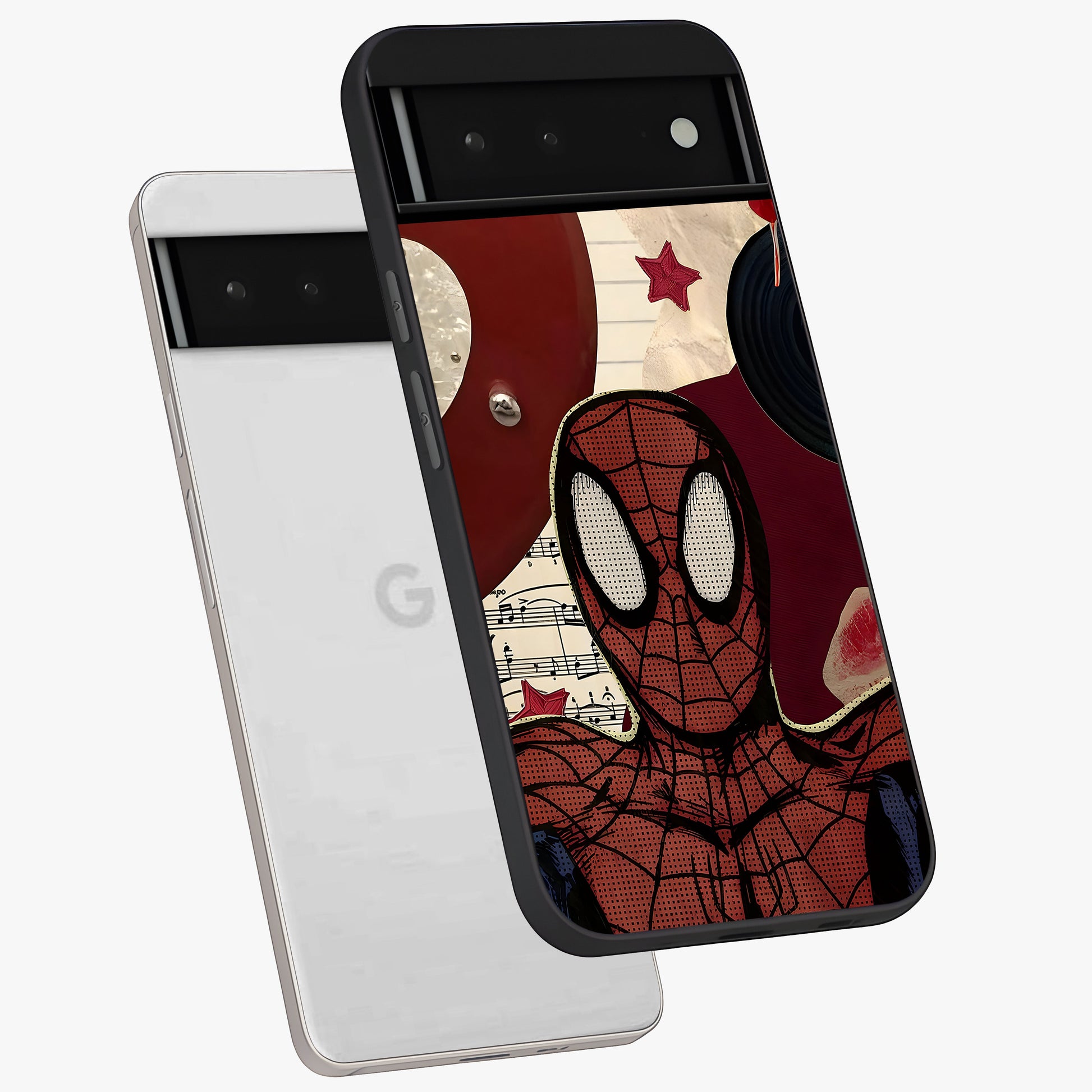 Web Warrior Vibes Glass Case displayed in angled mockup highlighting dynamic web design with comic style aesthetic.