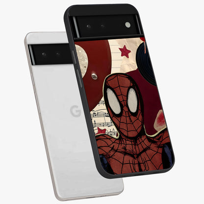 Web Warrior Vibes Glass Case displayed in angled mockup highlighting dynamic web design with comic style aesthetic.