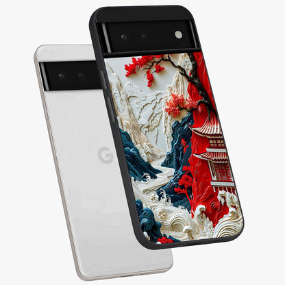 Whispers Of Sakura Waves Glass Case displayed in angled mockup highlighting flowing sakura design with soft floral aesthetic.