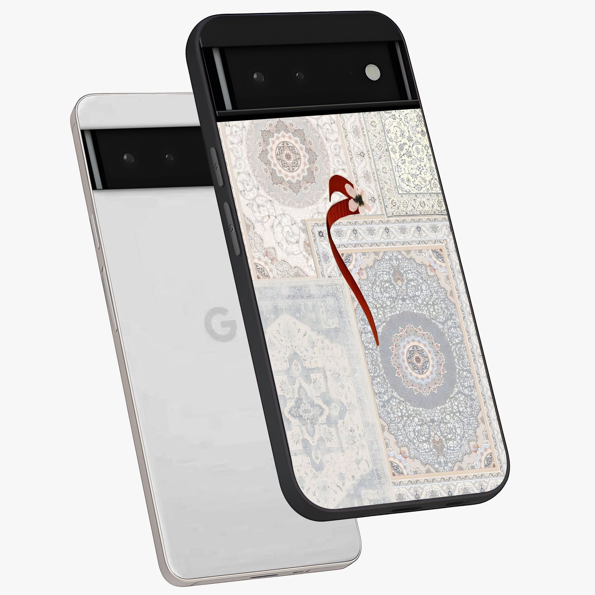 White Aesthetic Bow Glass Case displayed in angled mockup highlighting clean bow design with soft aesthetic style.