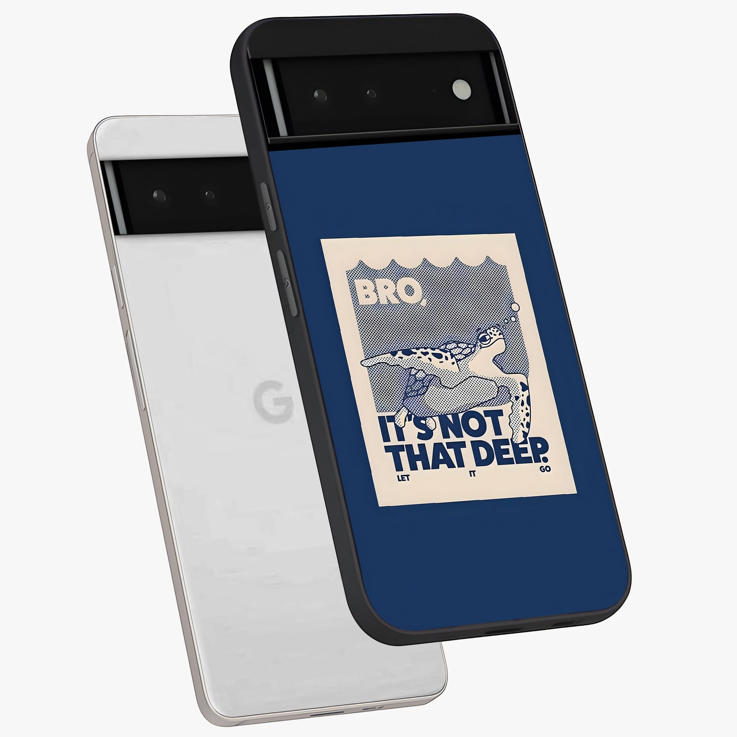 Worry Less Swim Glass Case displayed in angled mockup highlighting fun typography design with relaxed aesthetic style.