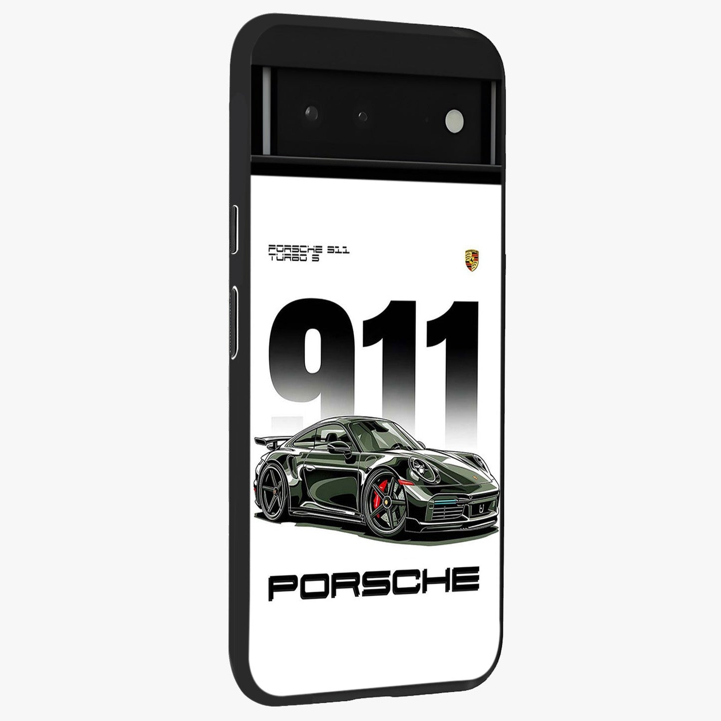 911 Turbo Dominance Glass Case upright perspective showcasing powerful racing design and modern automotive aesthetic.