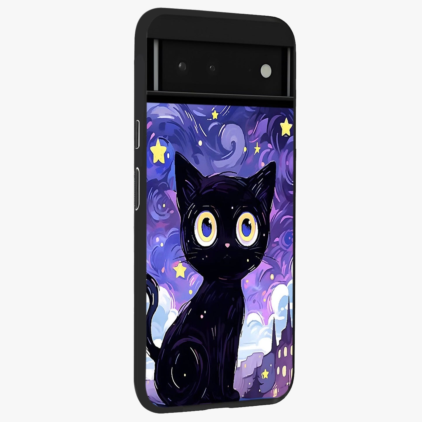Abstract Cat Art Glass Case upright view showcasing creative feline illustration and aesthetic artistic style.