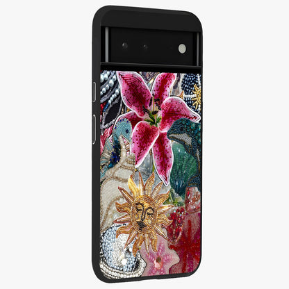 Beaded Garden Fantasy Glass Case upright view showcasing whimsical garden aesthetic with artistic bead details.