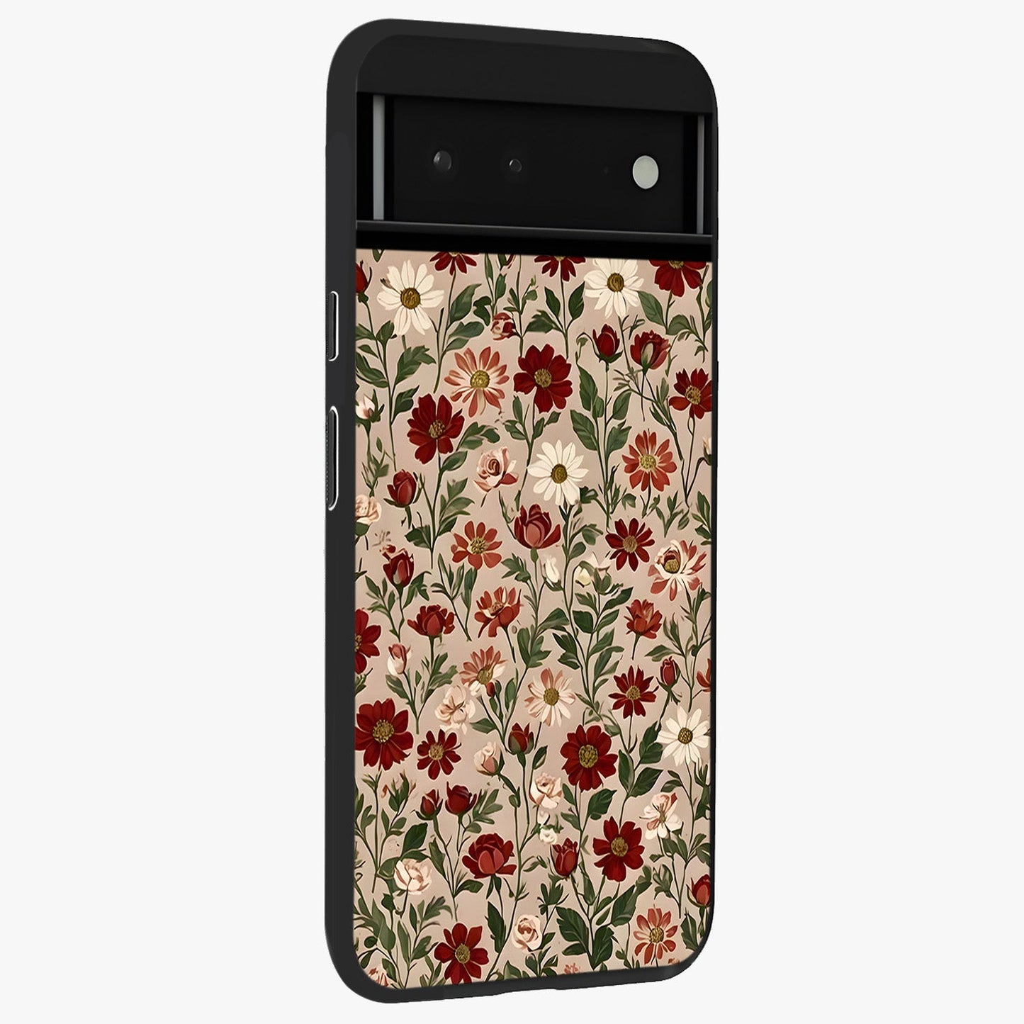 Biege Flower With Leaf Glass Case upright view showcasing delicate beige flower illustration with clean botanical style.