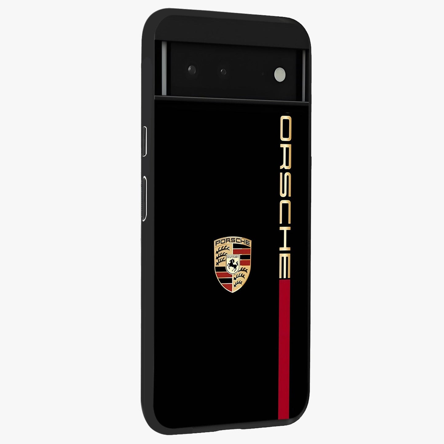Black Minimal Porsche Glass Case upright view showcasing stylish automotive artwork with bold minimal theme.
