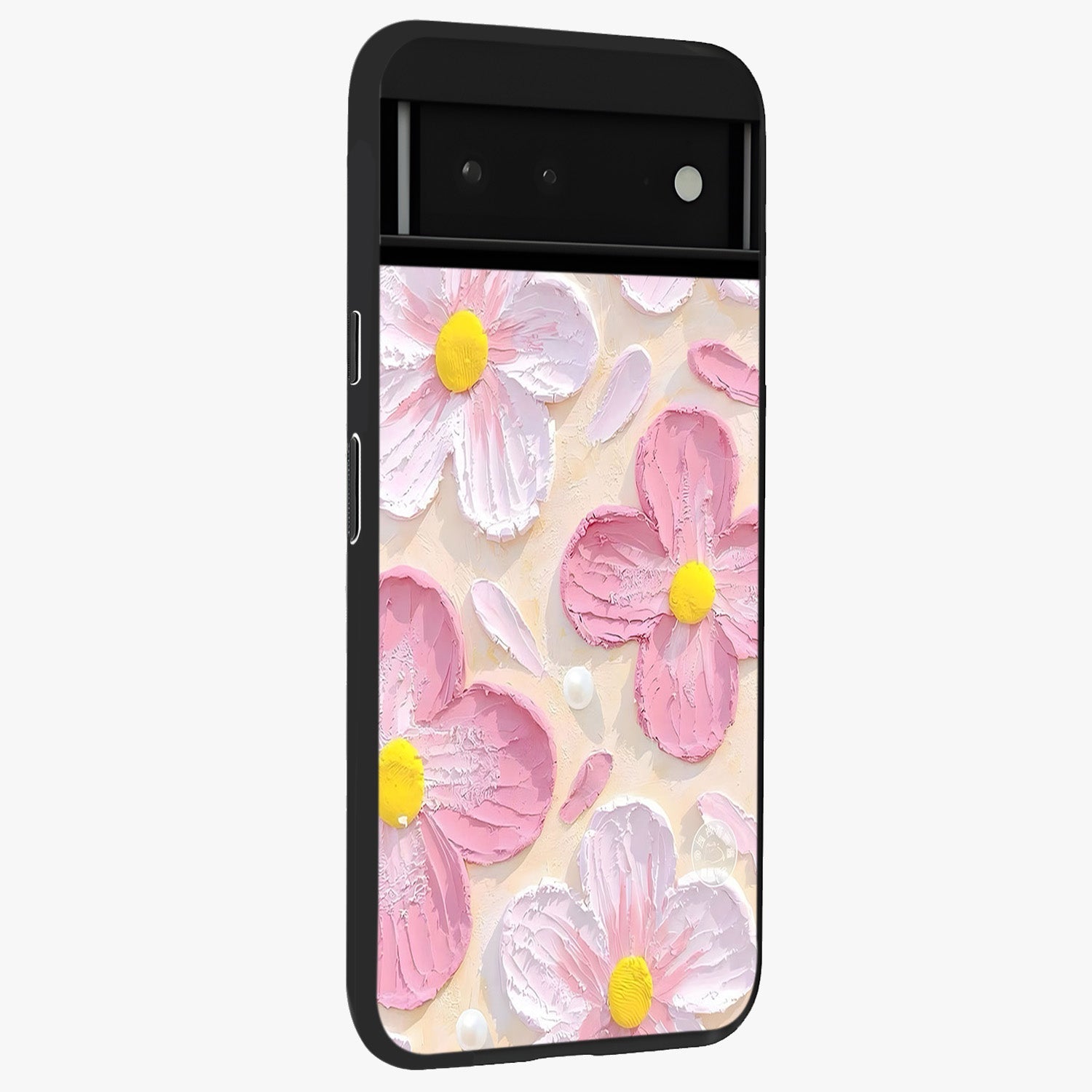 Blush Bloom Texture Glass Case upright view showcasing delicate blush floral texture with modern minimal style.