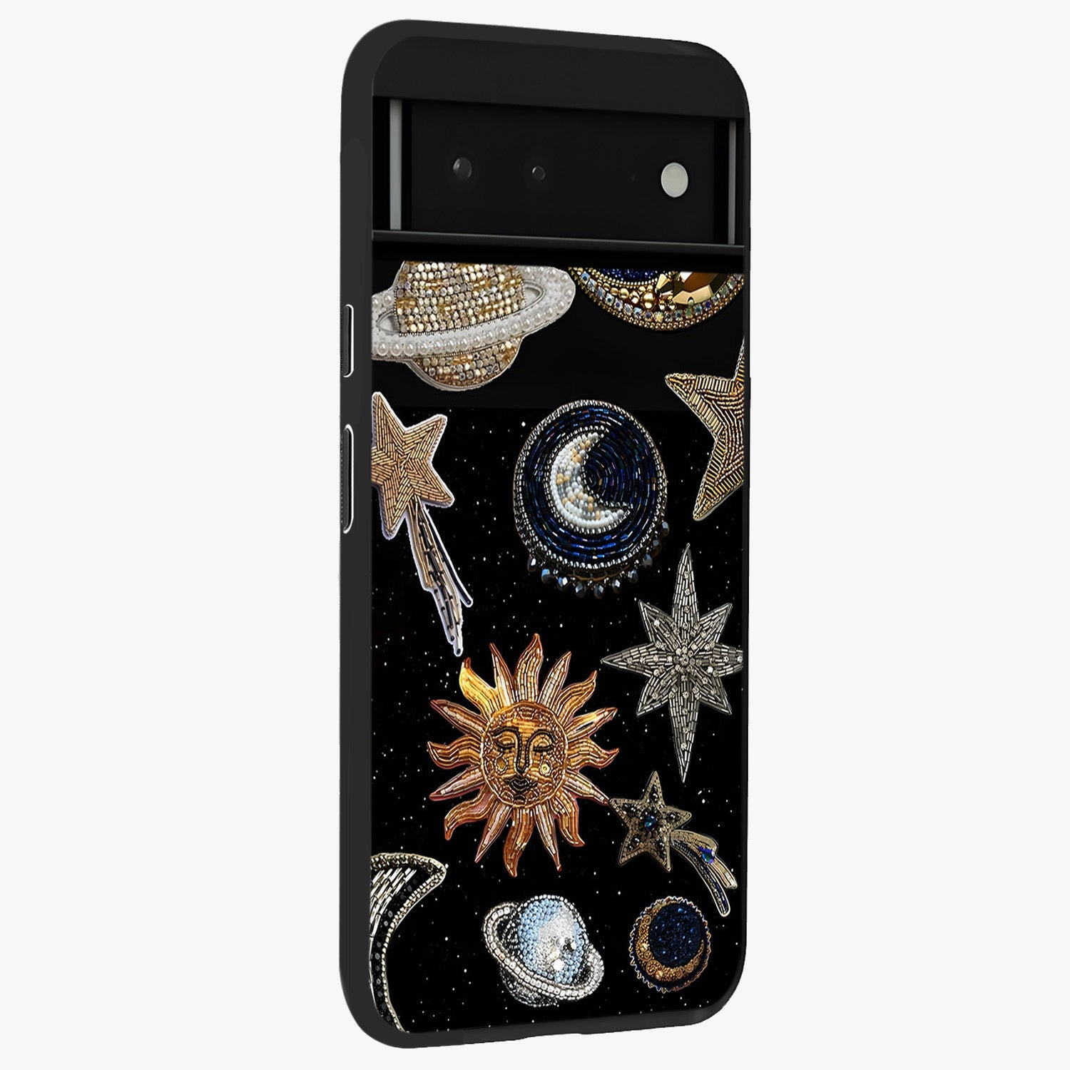 Celestial Gem Constellations Glass Case upright view showcasing cosmic constellation artwork with celestial aesthetic style.