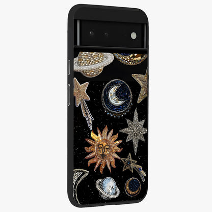 Celestial Gem Constellations Glass Case upright view showcasing cosmic constellation artwork with celestial aesthetic style.