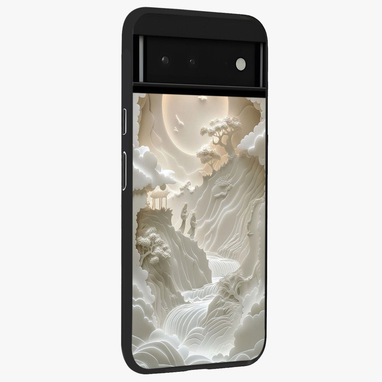 Celestial Origami Glass Case upright view showcasing creative origami artwork with modern celestial style.