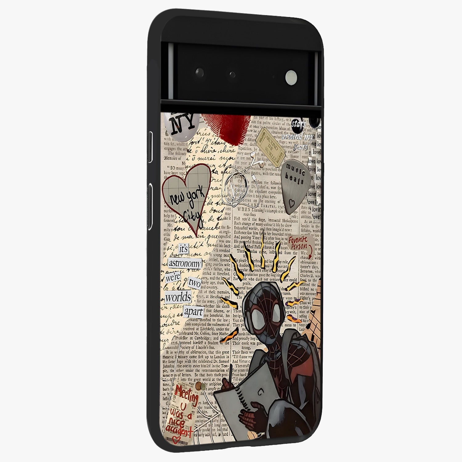City Dream Sketch Glass Case upright view showcasing urban skyline artwork with stylish hand drawn design.