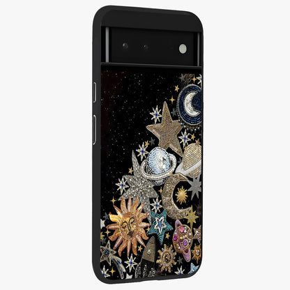 Cosmic Sparkle Dreams Glass Case upright view showcasing glowing cosmic artwork with magical galaxy theme.