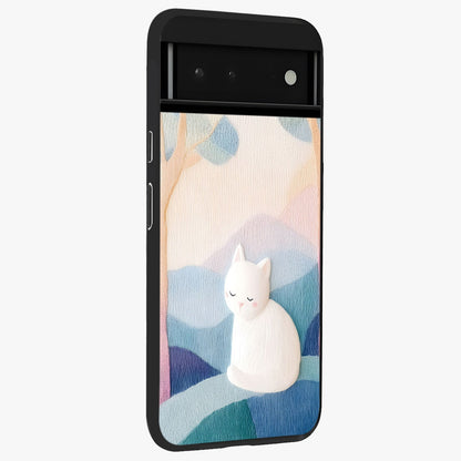 Cotton Dream Cat Glass Case upright view showcasing charming cat artwork with cozy dreamy theme.