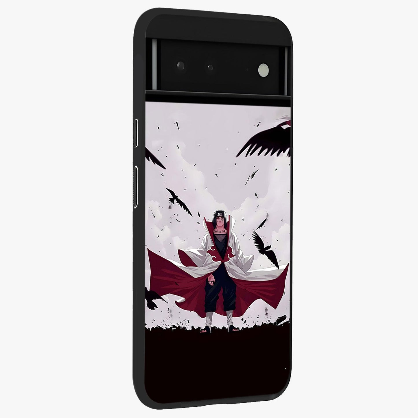 Crimson Crow Ascension Glass Case upright view showcasing dramatic crow artwork with bold gothic theme.