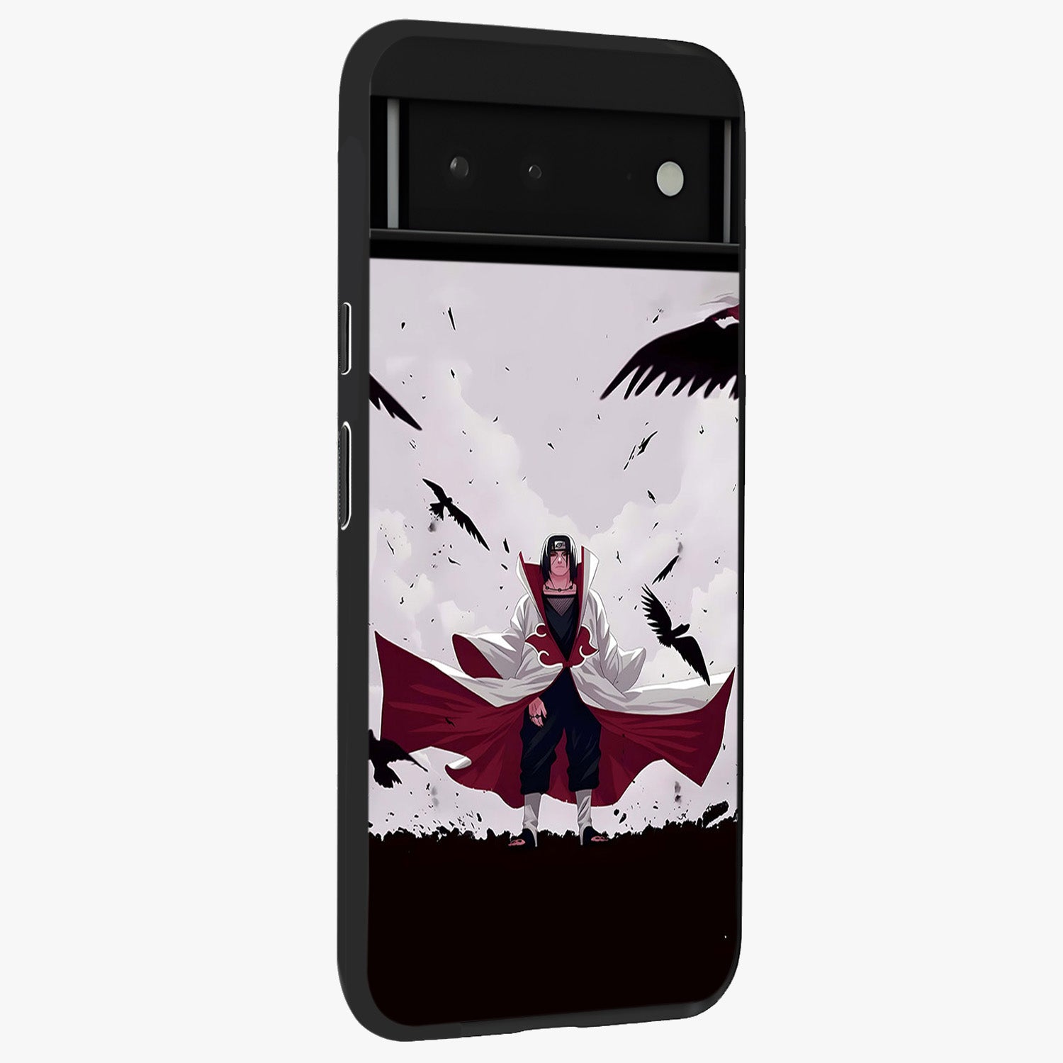 Crimson Crow Ascension Glass Case upright view showcasing dramatic crow artwork with bold gothic theme.