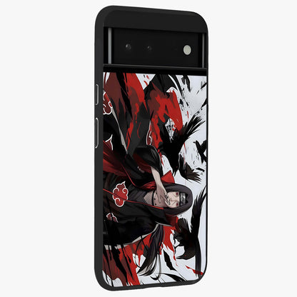 Crimson Crow Illusion Glass Case upright view showcasing striking crow illusion artwork with intense crimson theme.