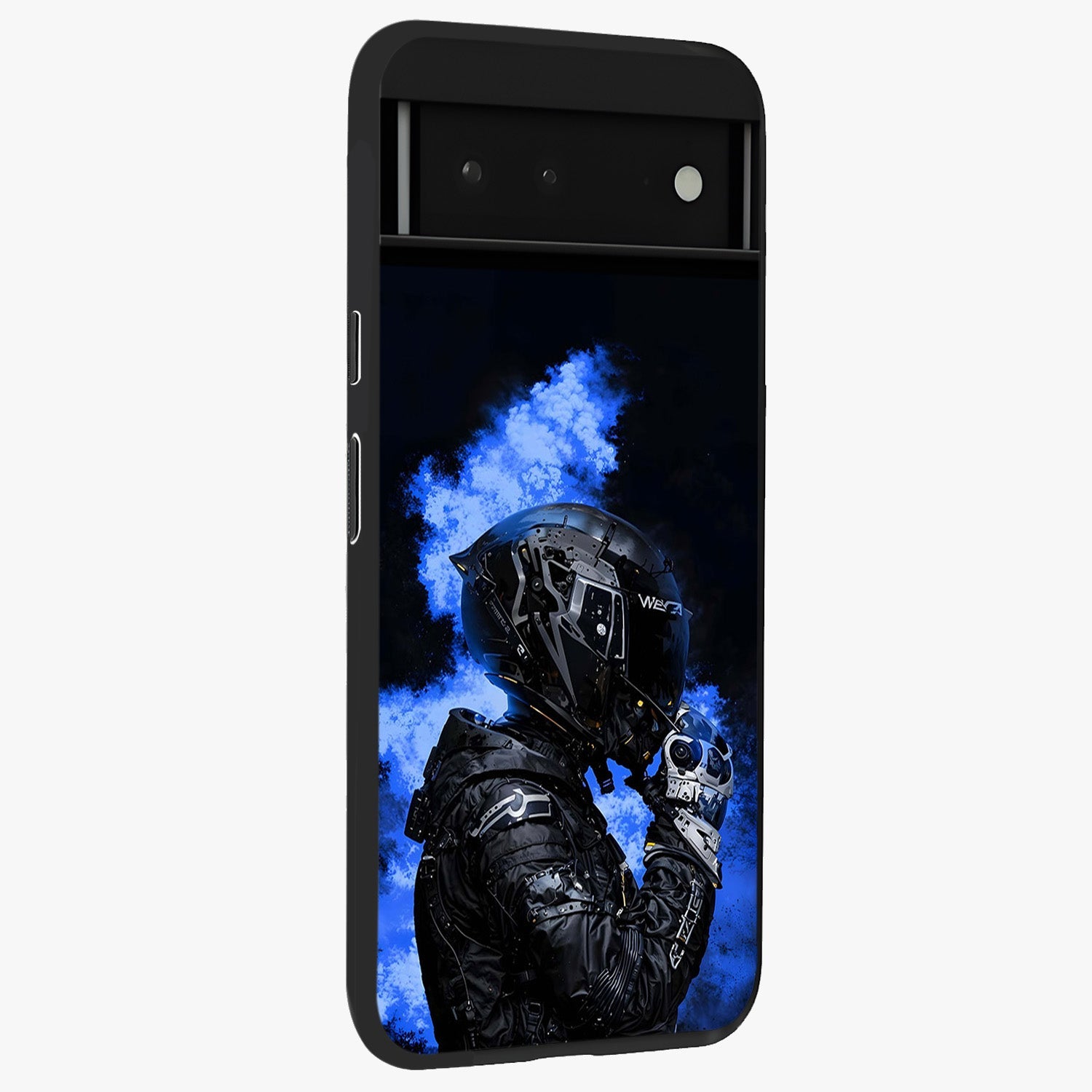 Cyber Sentinel Protocol Glass Case upright view showcasing advanced cyber sentinel artwork with futuristic tech theme.