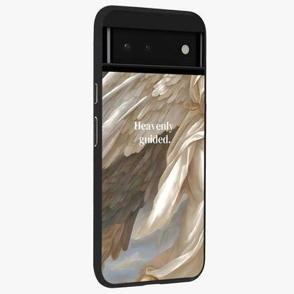 Divine Winged Grace Glass Case upright view showcasing spiritual wing artwork with soft celestial theme.
