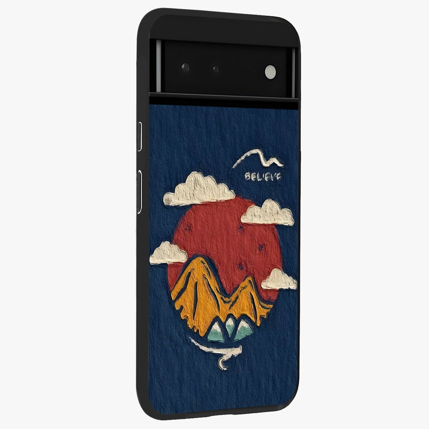 Dream Beyond Mountains Glass Case upright view showcasing beautiful mountain scenery with inspirational nature theme.