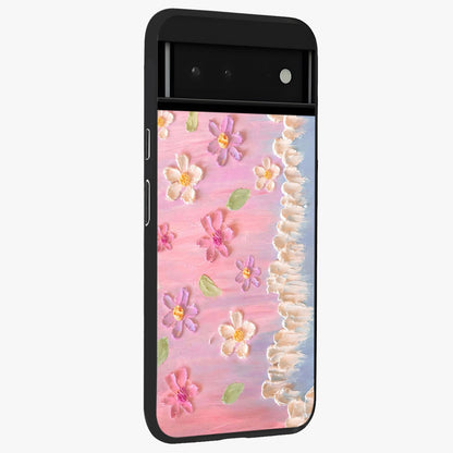 Dreamy Painted Garden Glass Case upright view showcasing vibrant floral garden artwork with artistic nature theme.