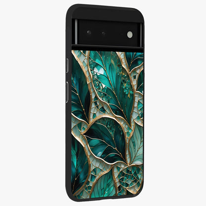 Emerald Leaf Glass Glass Case upright view showcasing fresh green leaf artwork with calming nature inspired style.