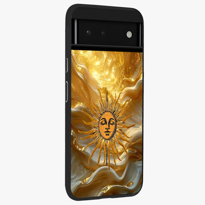 Eternal Golden Glow Glass Case upright view showcasing luminous golden artwork with luxurious visual theme.