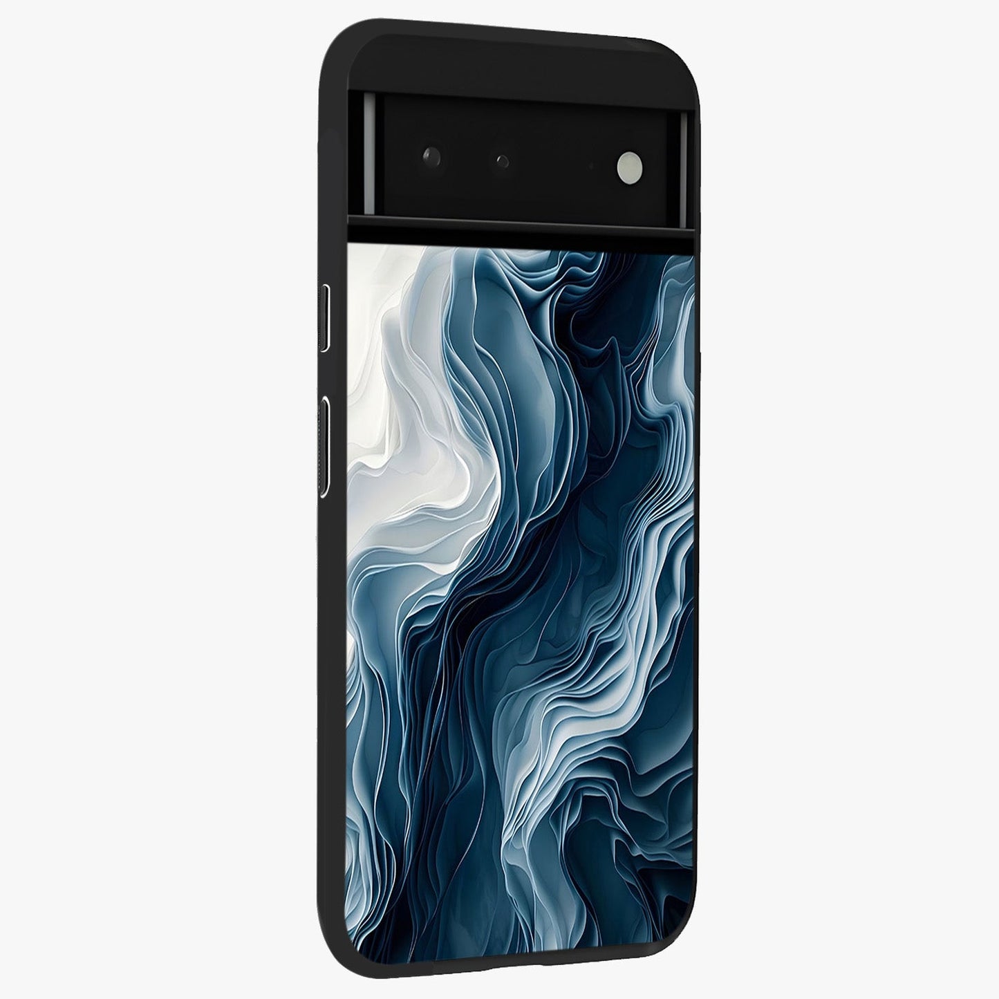 Ethereal Paper Marble Glass Case upright view showcasing smooth marble artwork with refined minimalist theme.